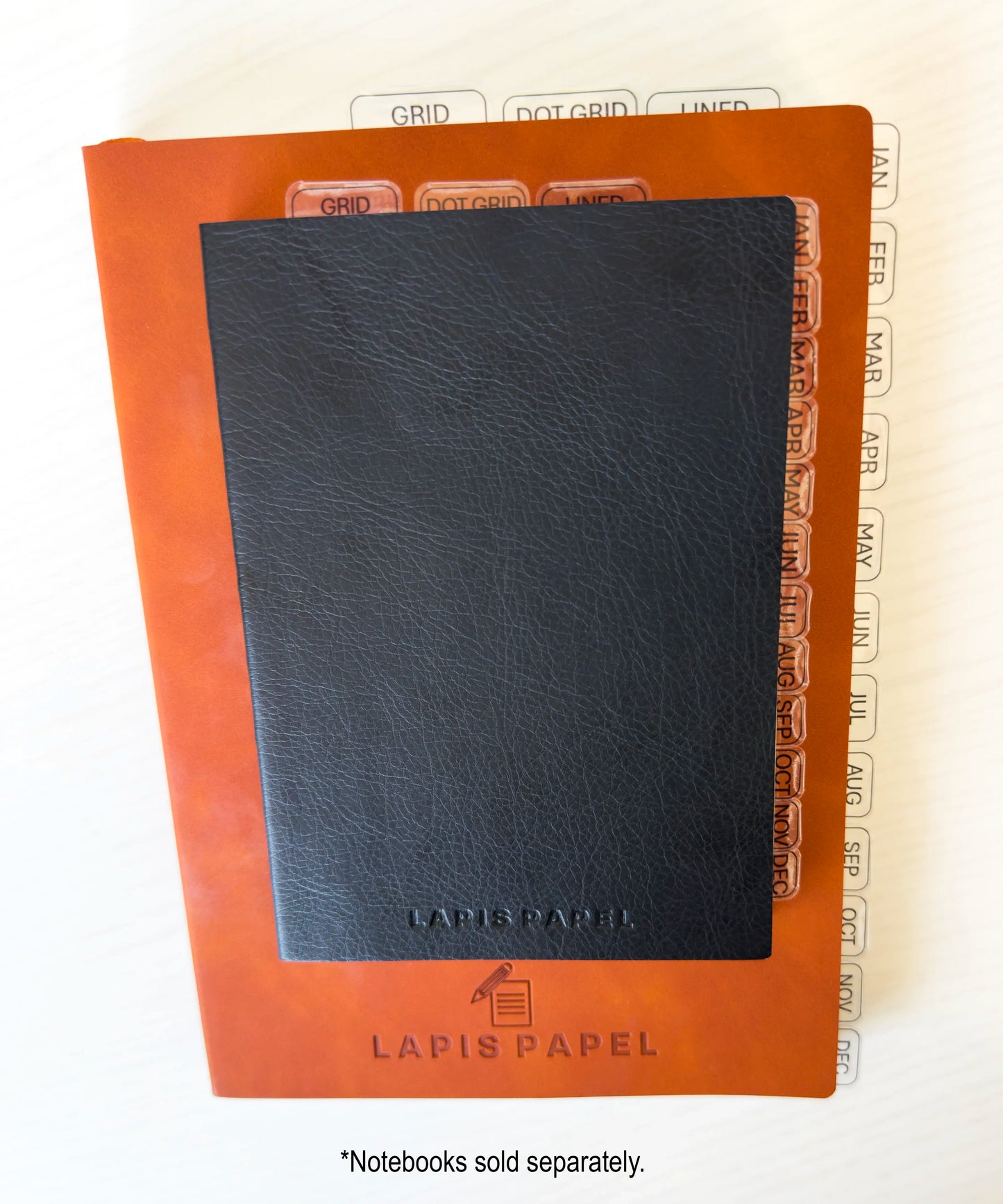 A8 notebook black A5 notebook tan tabbed disclaimer