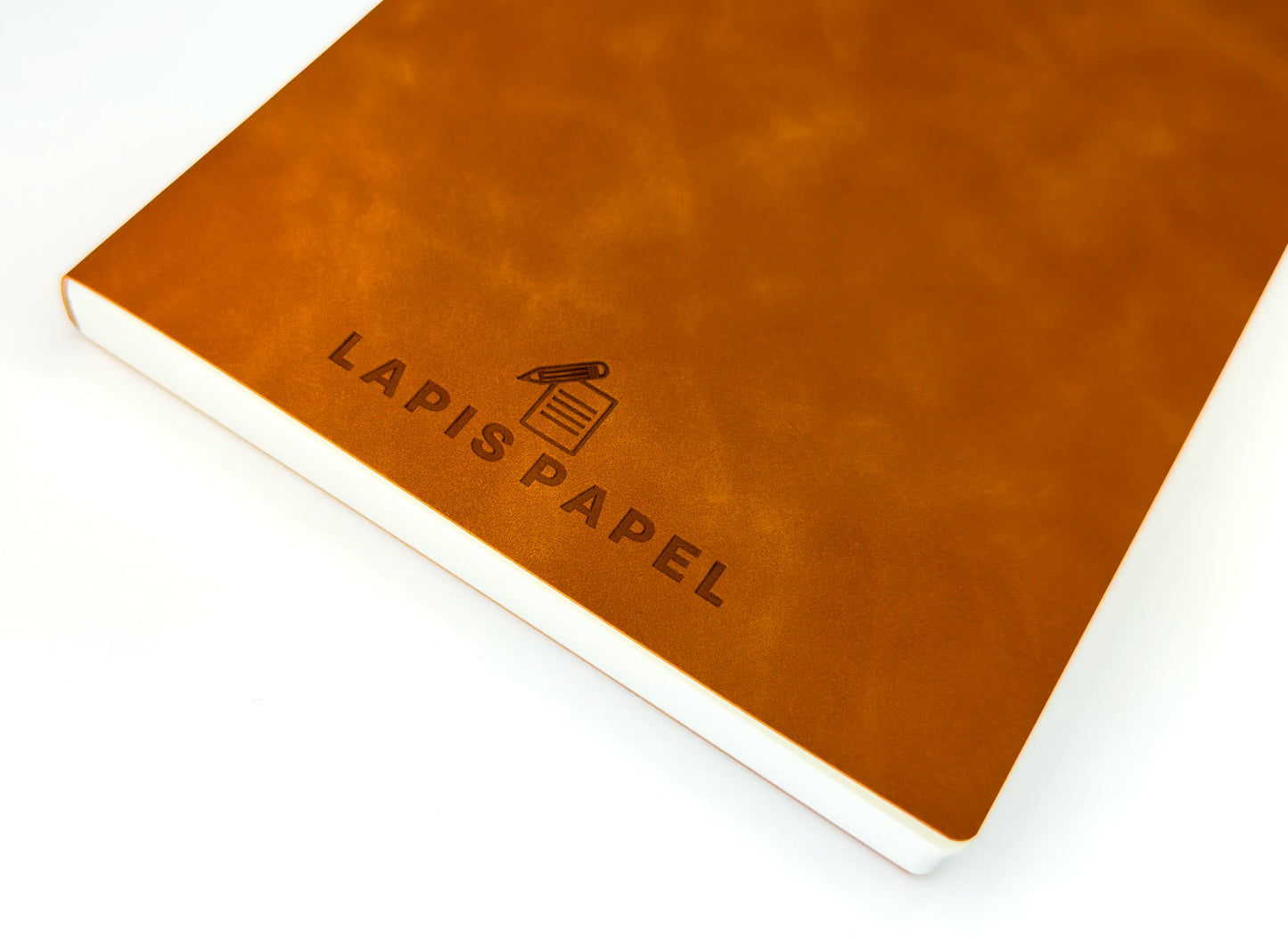 A5 notebook tan front cover embossed corner
