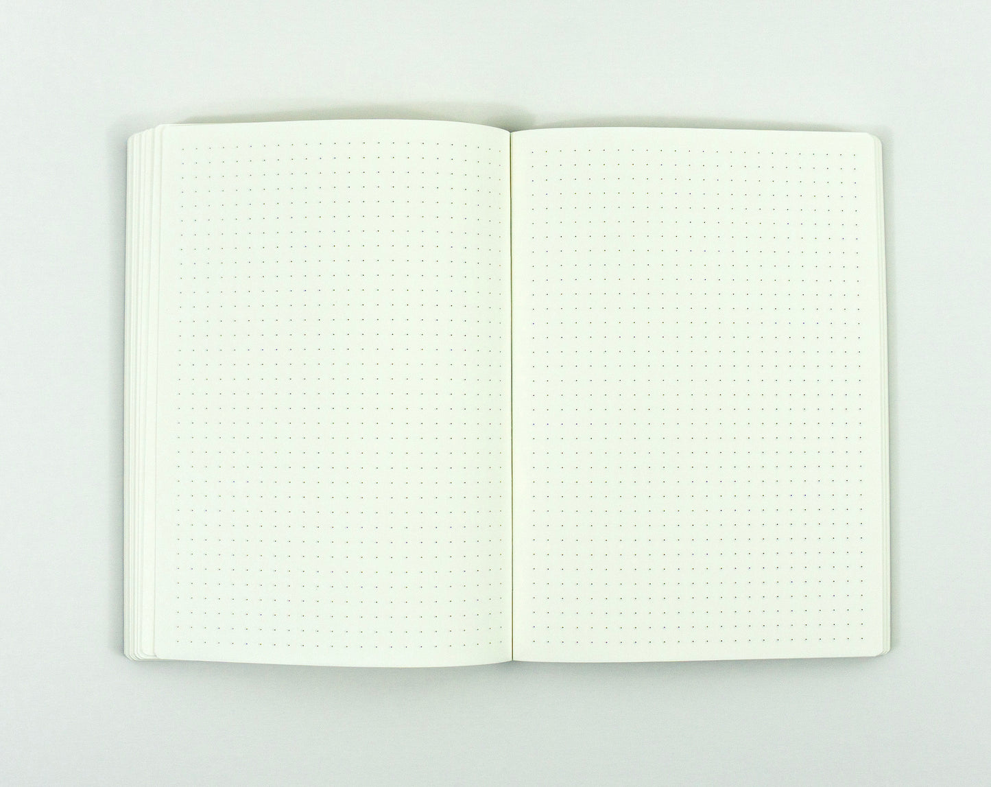Open notebook with dotted pages on a white background